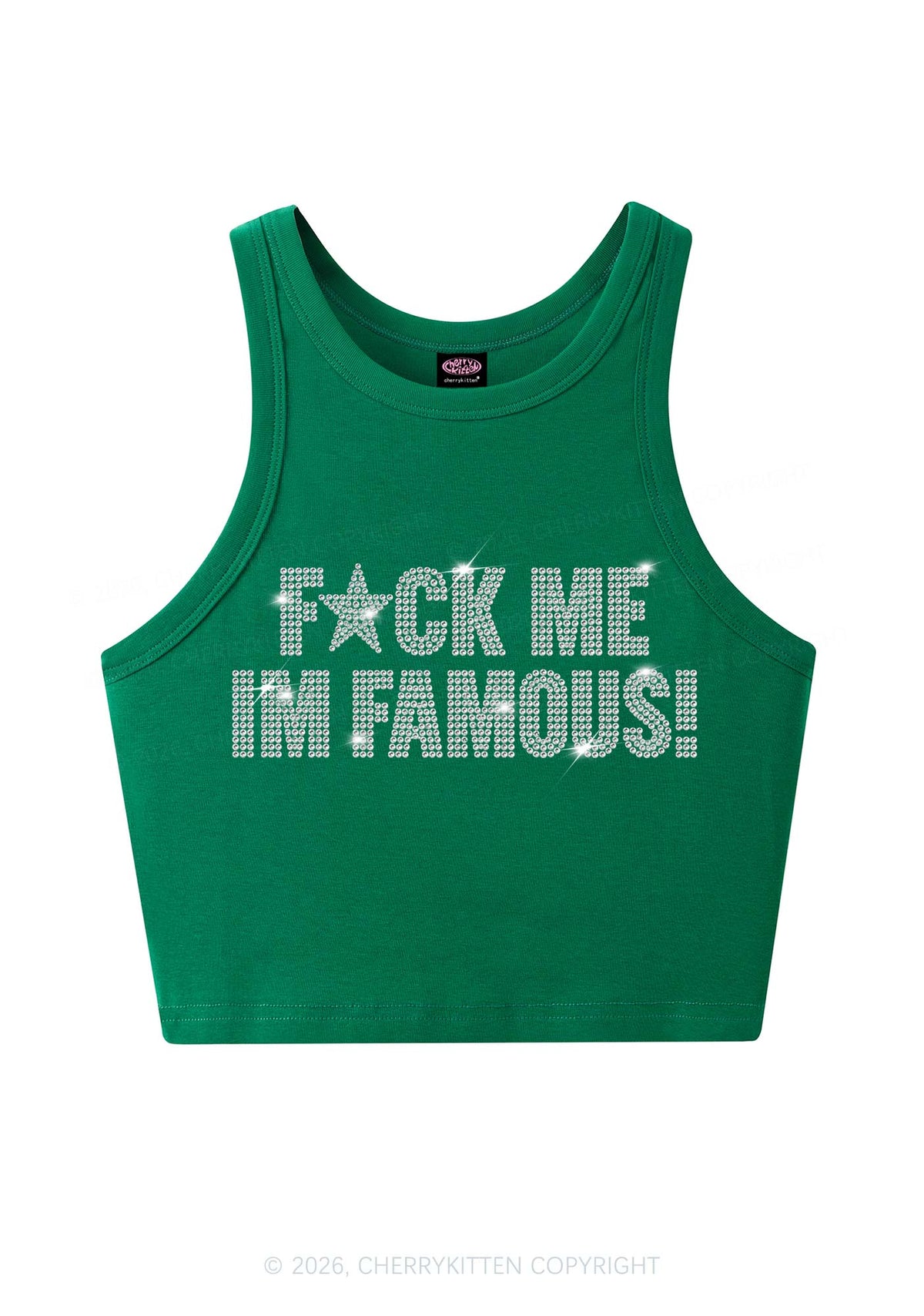 Rhinestone Fxxk Me Im Famous Y2K Crop Tank Top Cherrykitten