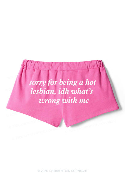 Sorry For Being Hot Lesbian Pride Y2K Drawstring Mini Shorts Cherrykitten