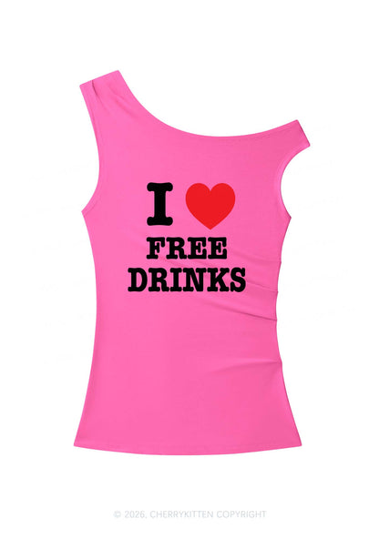 I Love Free Drinks Y2K Off Shoulder Tank Top Cherrykitten