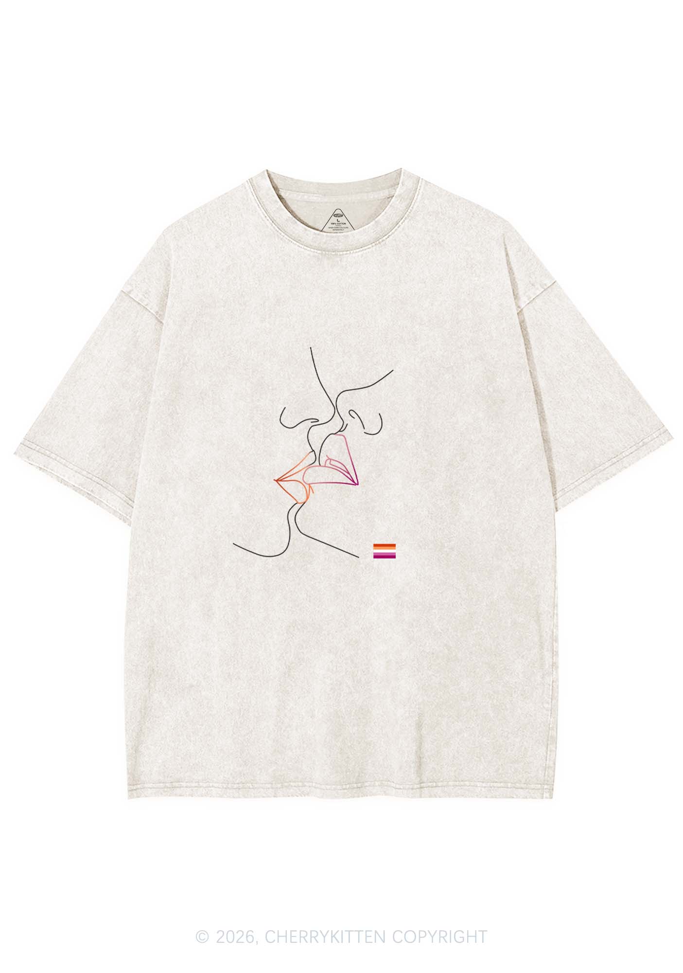 Lesbian Kiss Pride Y2K Shirts Washed Tee Cherrykitten