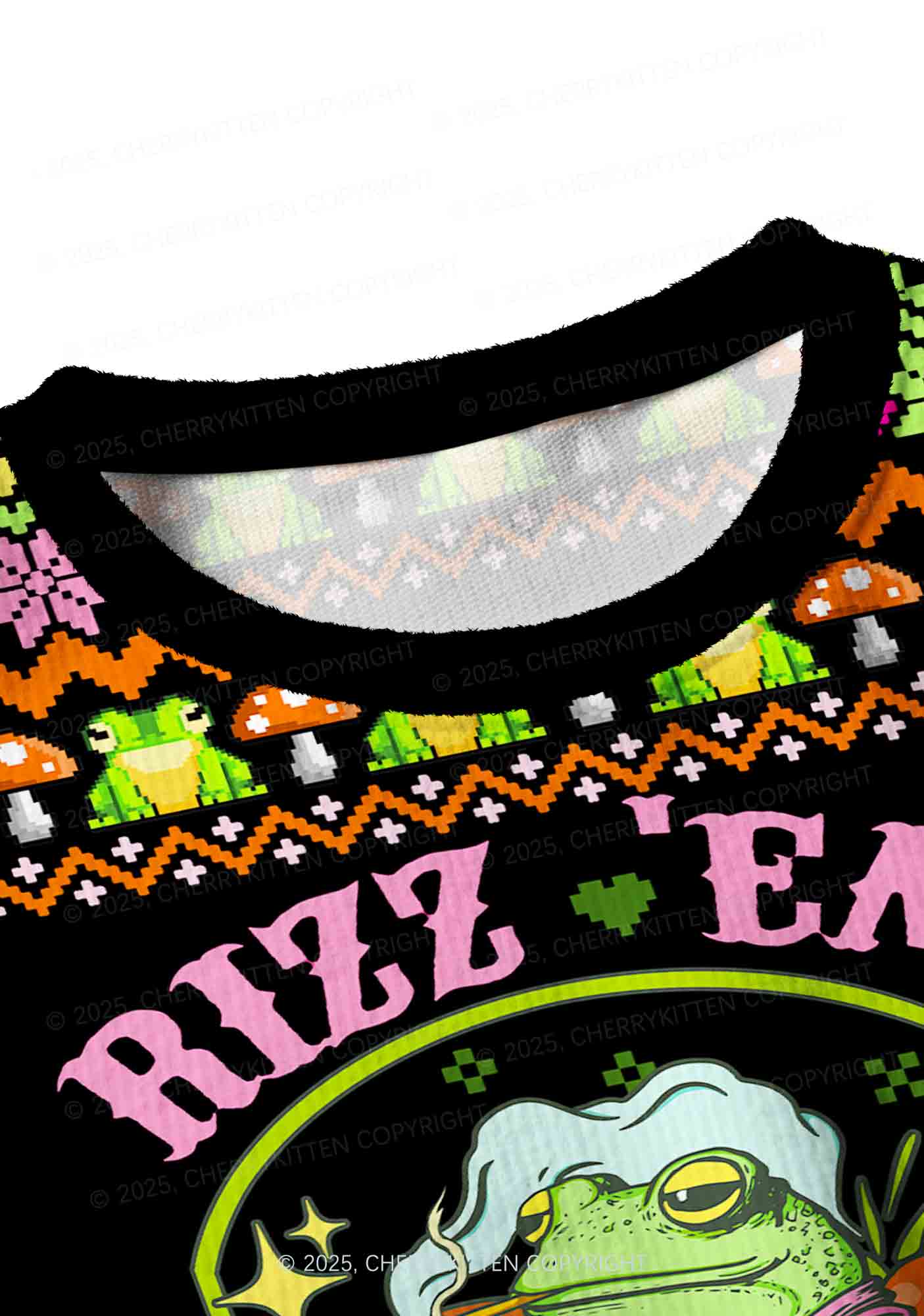 Tism Rizz Frog Y2K Christmas Crop Knit Sweatshirt Cherrykitten