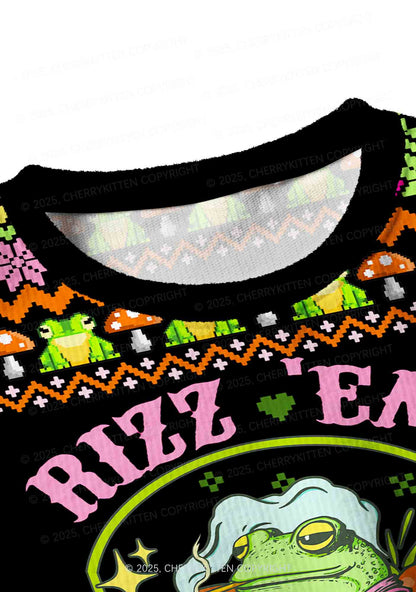 Tism Rizz Frog Y2K Christmas Crop Knit Sweatshirt Cherrykitten