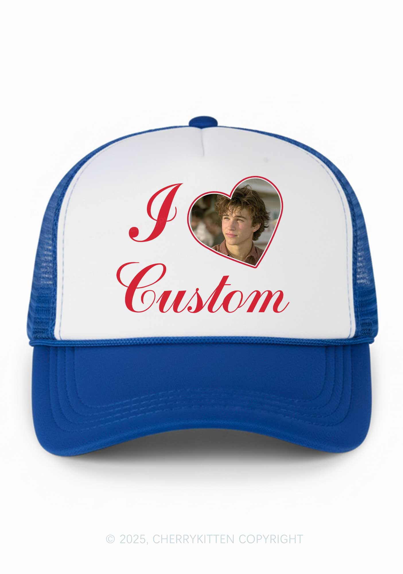 I Love Custom Photo Valentine's Day Y2K Colorblock Trucker Hat Cherrykitten