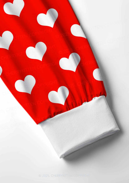 White Heart On Red Valentine's Day Y2K Print Long Sleeve Pajama Set Cherrykitten