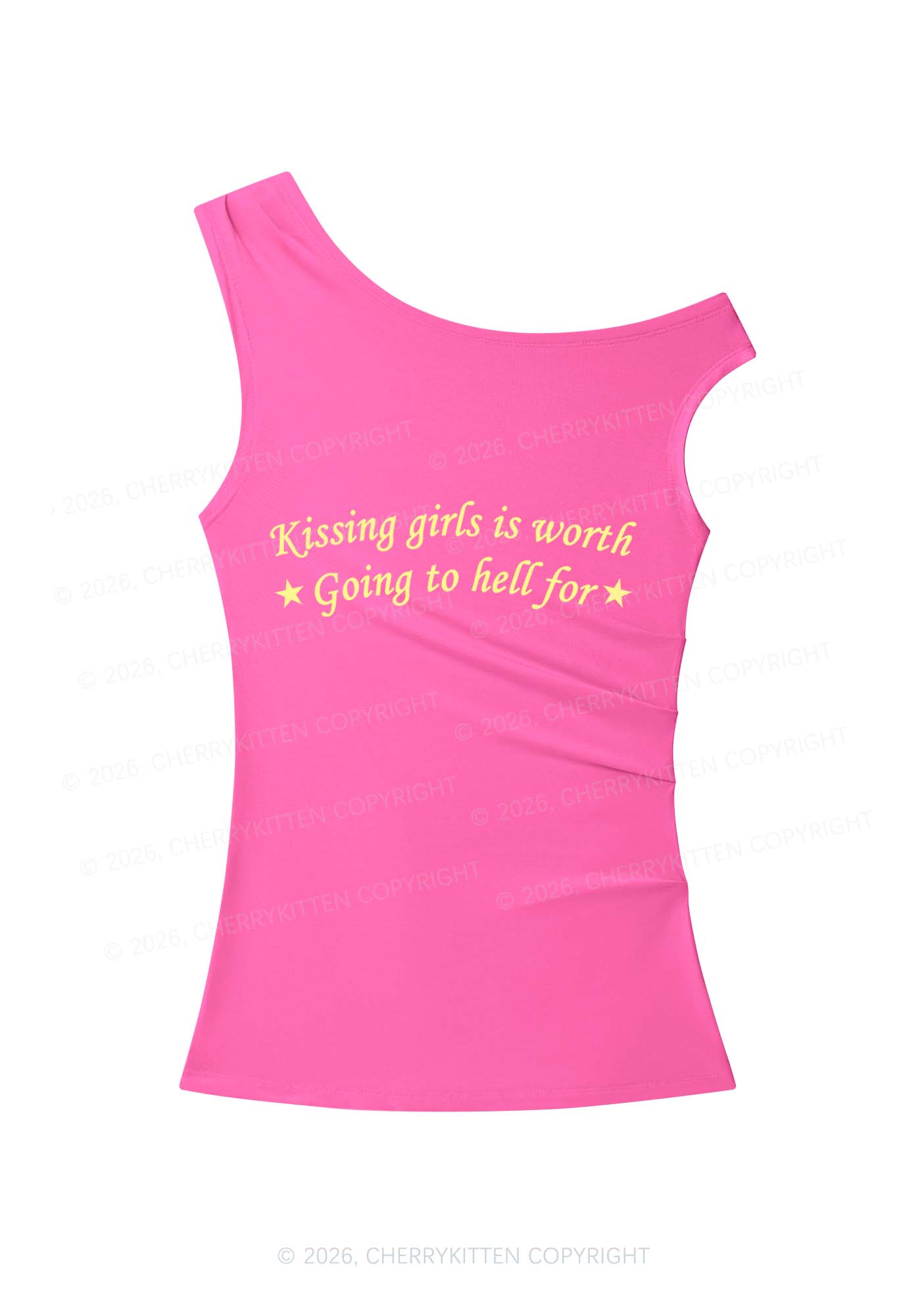 Kissing Girls Is Worth Pride Y2K Off Shoulder Tank Top Cherrykitten