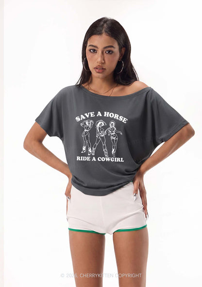 Ride A Cowgirl Pride Y2K Off Shoulder Tee Cherrykitten