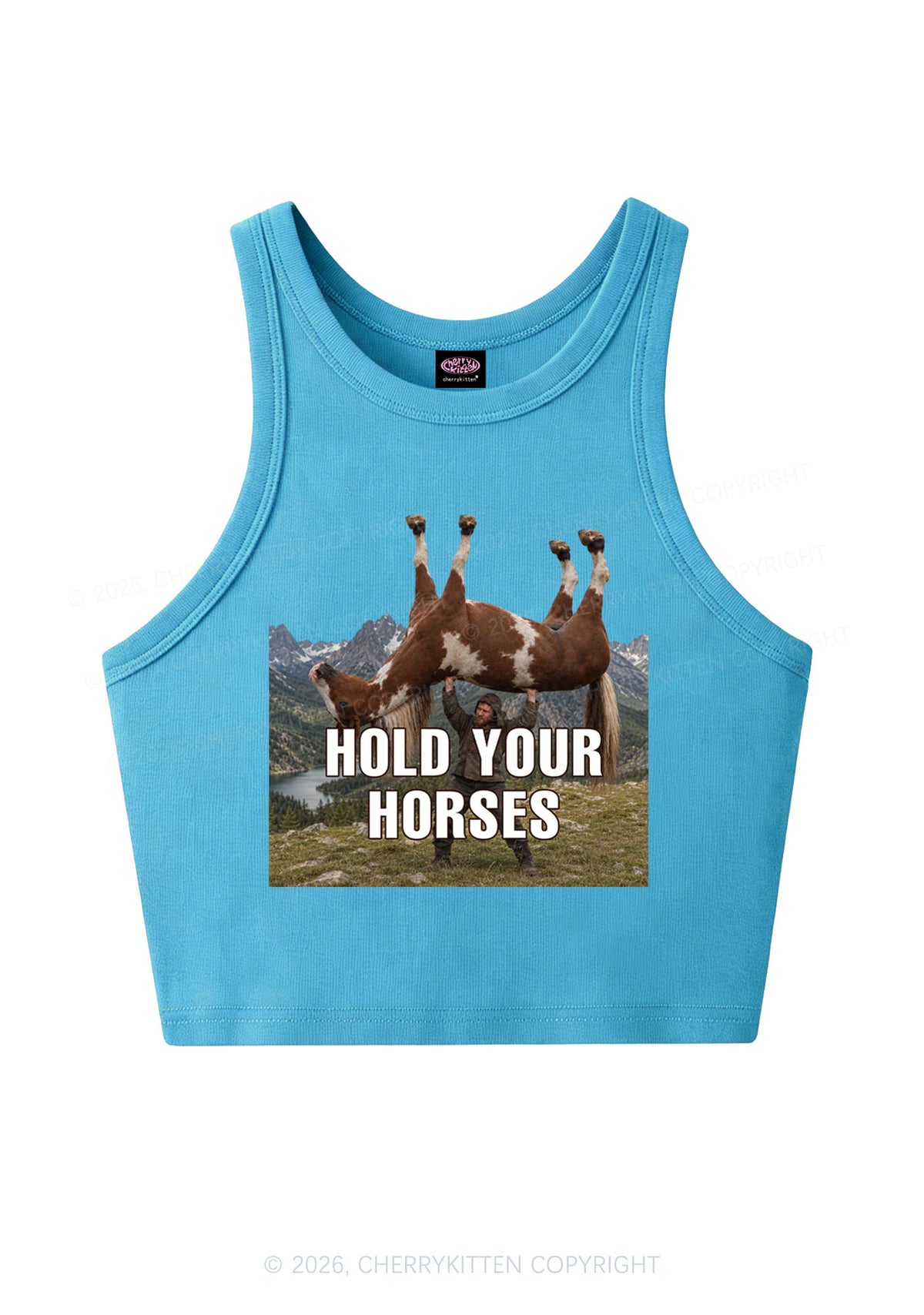 Man Hold Your Horses Y2K Crop Tank Top Cherrykitten