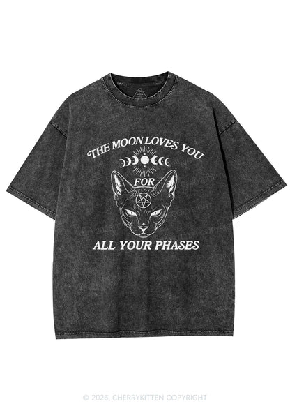 Halloween The Moon Loves You Y2K Shirts Washed Tee Cherrykitten