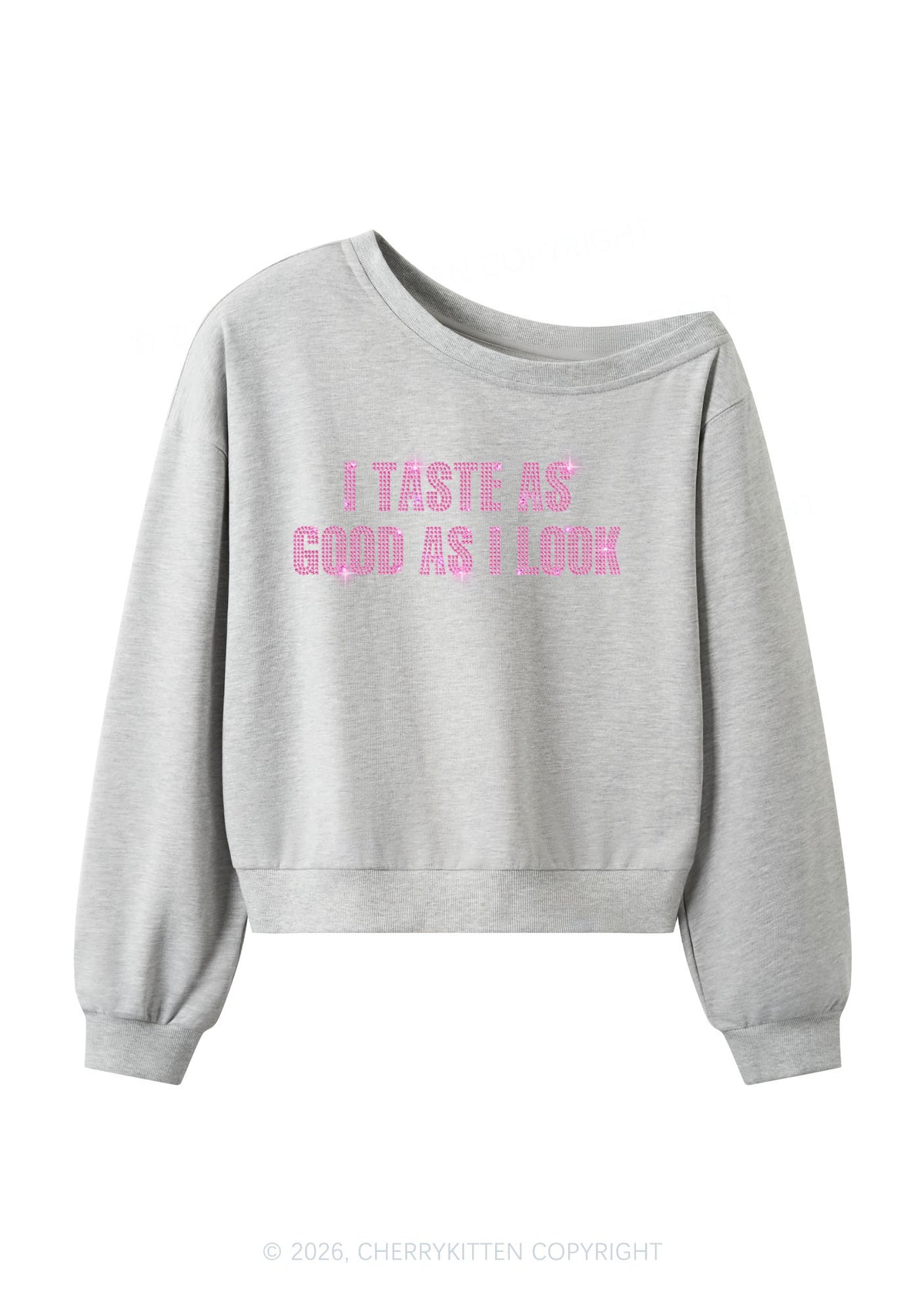 Rhinestone Taste Good Y2K Off Shoulder Sweatshirts Cherrykitten