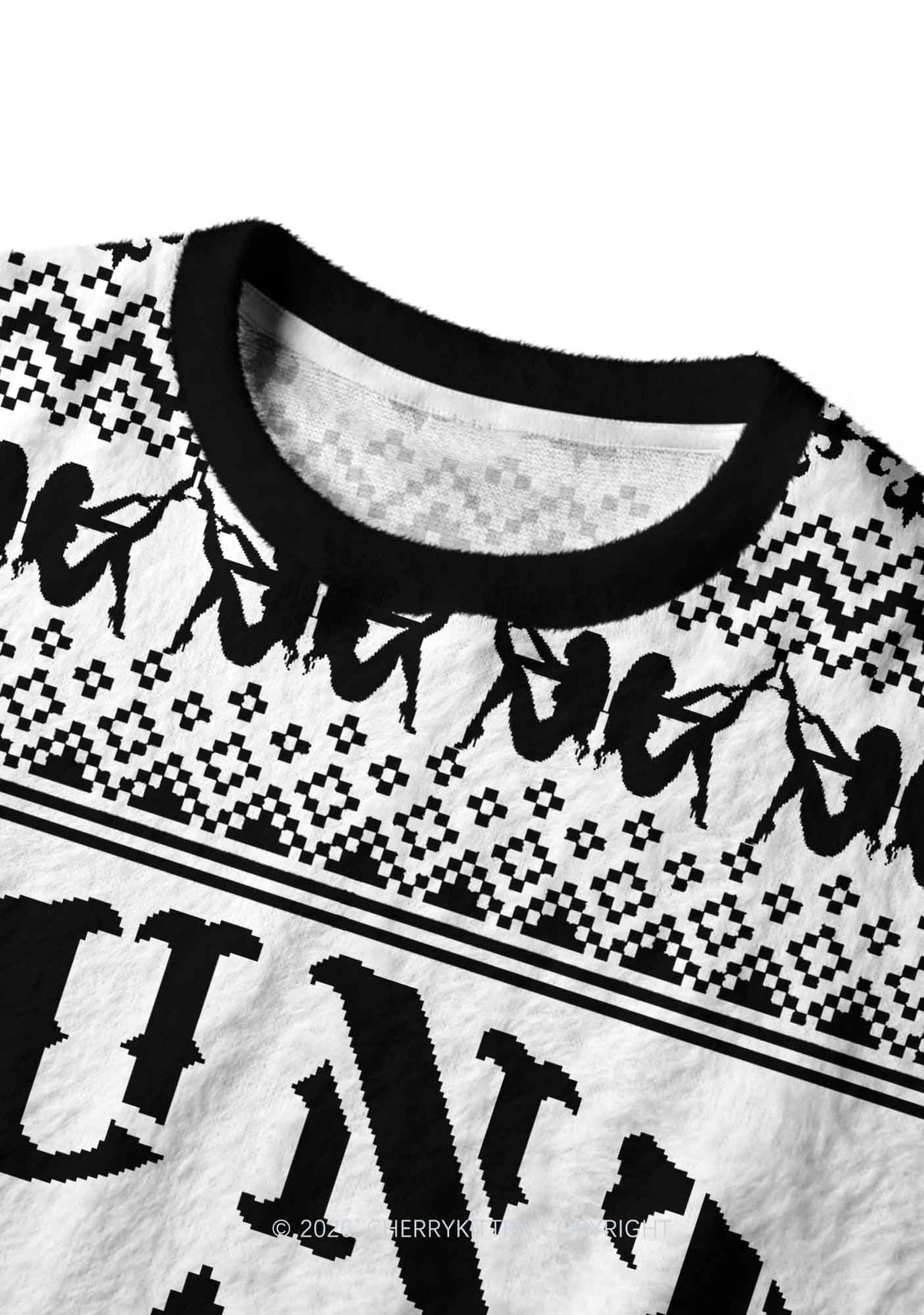 White Cxxt Flame Y2K Christmas Knit Sweatshirt Cherrykitten