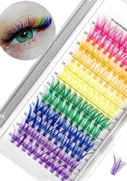 DIY Rainbow Lash Clusters 120pcs Y2K Individual Eyeslash Extensions Cherrykitten
