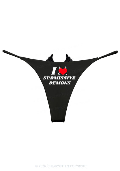 Halloween I Love S Demons Y2K Goth Angel Wings Bikini String Thong Cherrykitten
