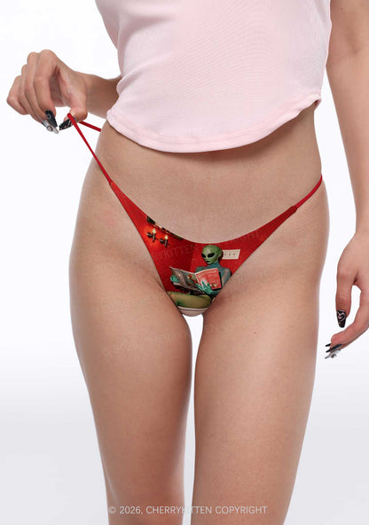 Halloween Alien On Toilet Y2K Print Bikini String Thong Cherrykitten