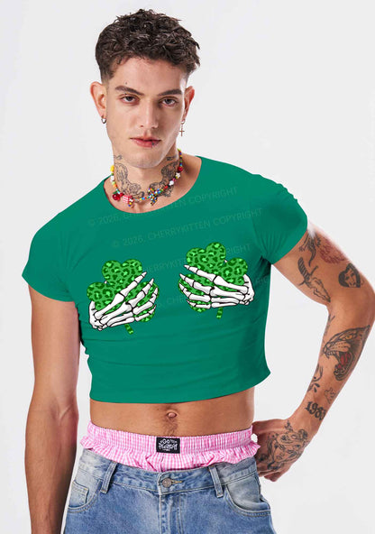 Skeleton Leopard Shamrock St Patricks Y2K Baby Tee Cherrykitten