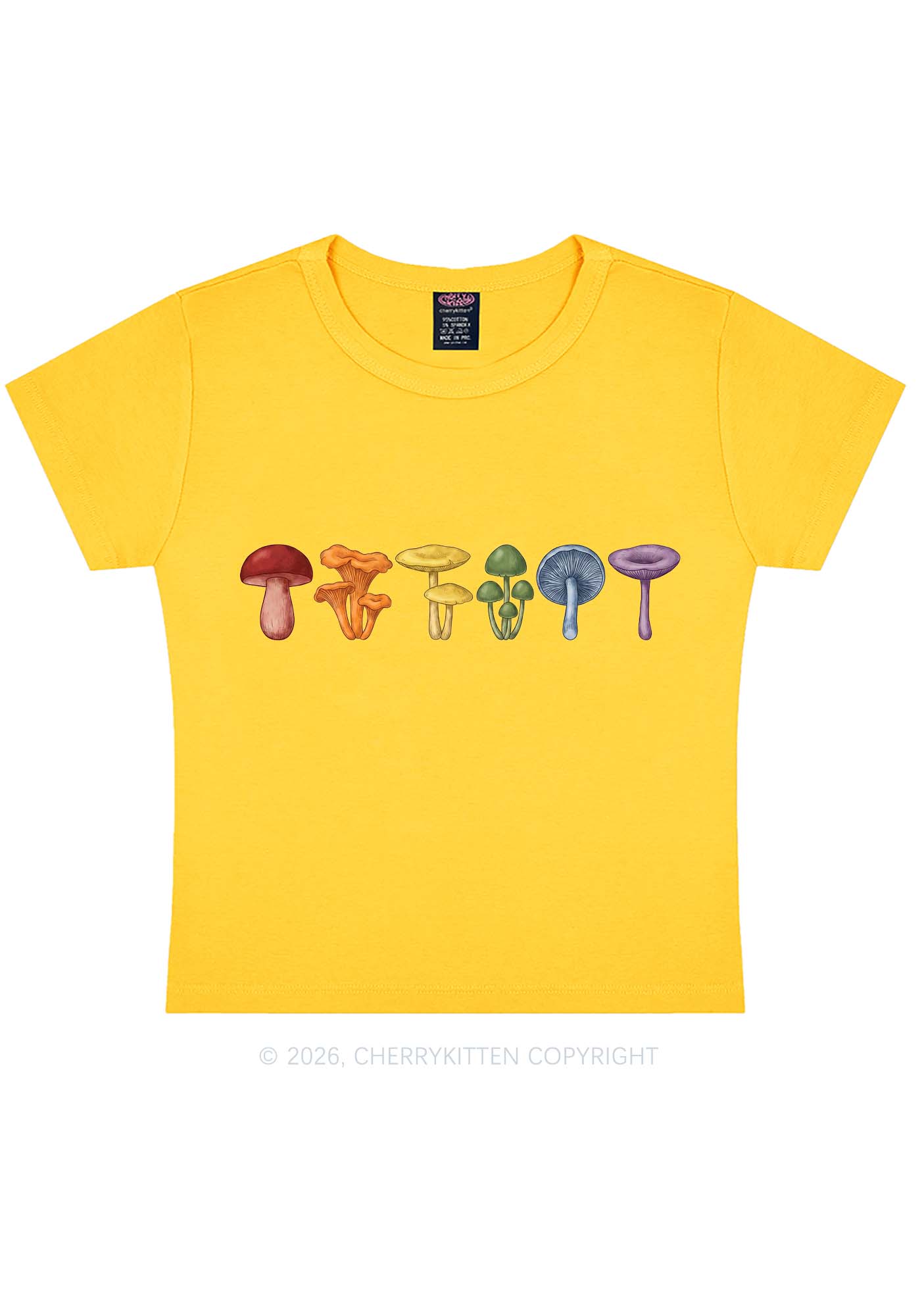 Rainbow Mushroom Pride Y2K Baby Tee Cherrykitten