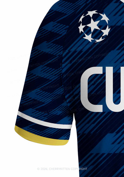 Custom Navy Blue Yellow Stripes Y2K Football Jersey Shirts Cherrykitten