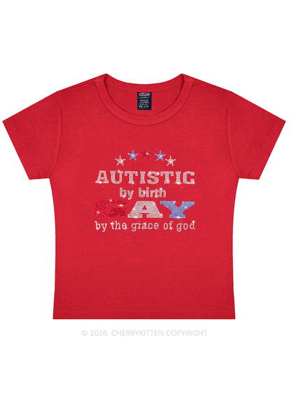 Rhinestone Autistic Gay Pride Y2K Baby Tee Cherrykitten