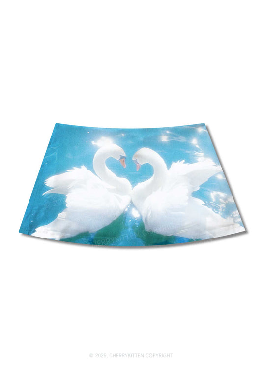 Swan Lovers Y2K Print Mini Skirt Cherrykitten