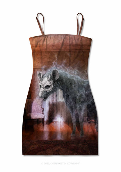 Halloween Masked Monster Y2K Print Slip Dress Cherrykitten