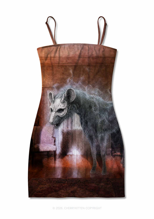 Halloween Masked Monster Y2K Print Slip Dress Cherrykitten