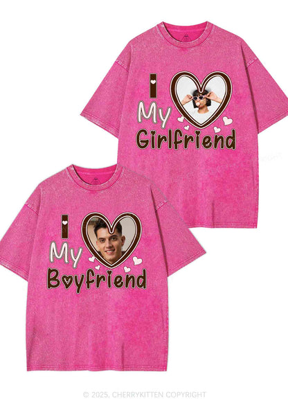 Custom BF GF Brown Heart Y2K Valentine's Day Washed Tee Cherrykitten