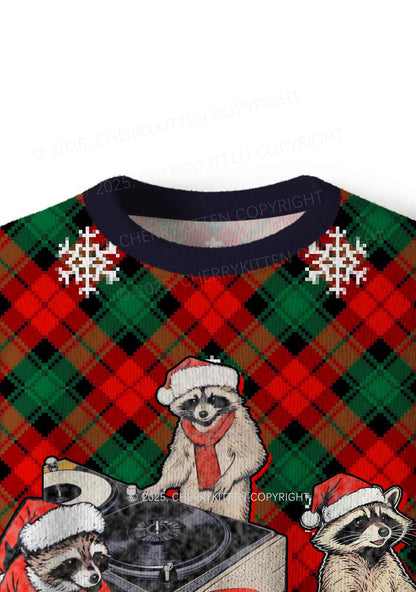 Raccoon Concert Y2K Christmas Knit Sweatshirt Cherrykitten