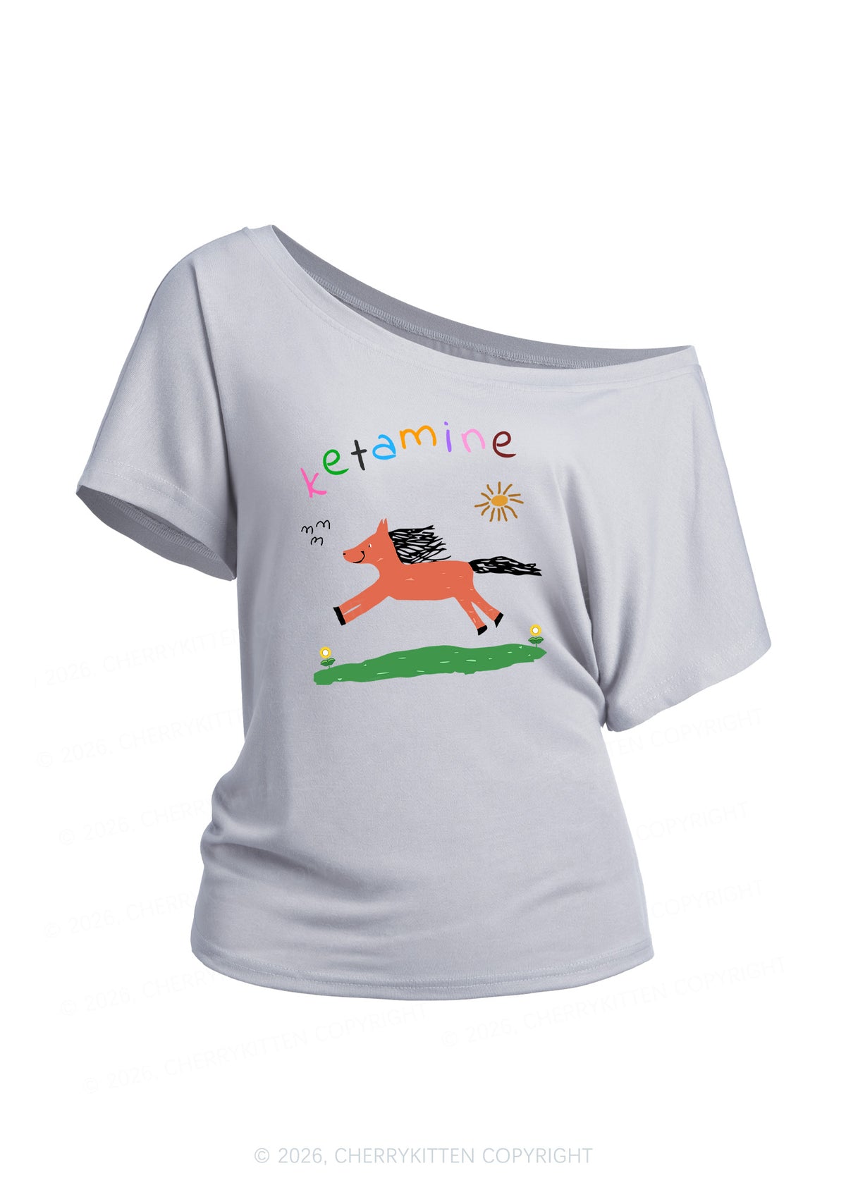 Orange Pony Y2K Off Shoulder Tee Cherrykitten