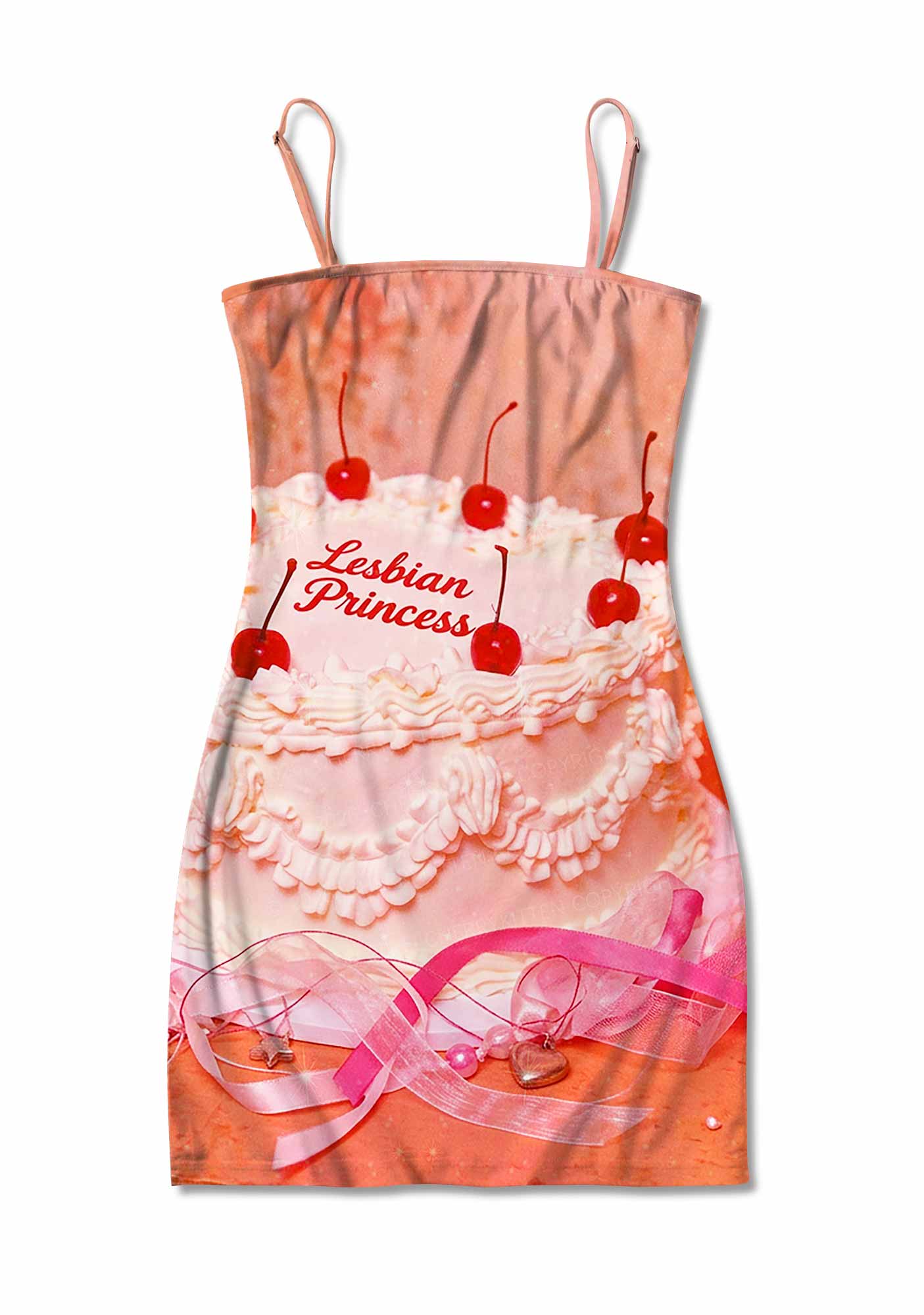 Coral Lesbian Princess Cake Pride Y2K Print Slip Dress Cherrykitten
