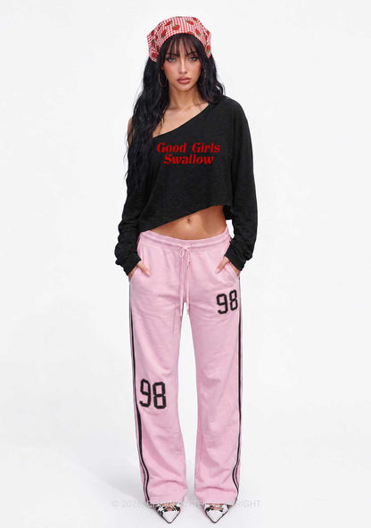 Good Girls Swallow Y2K Off Shoulder Long Sleeve Crop Top Cherrykitten