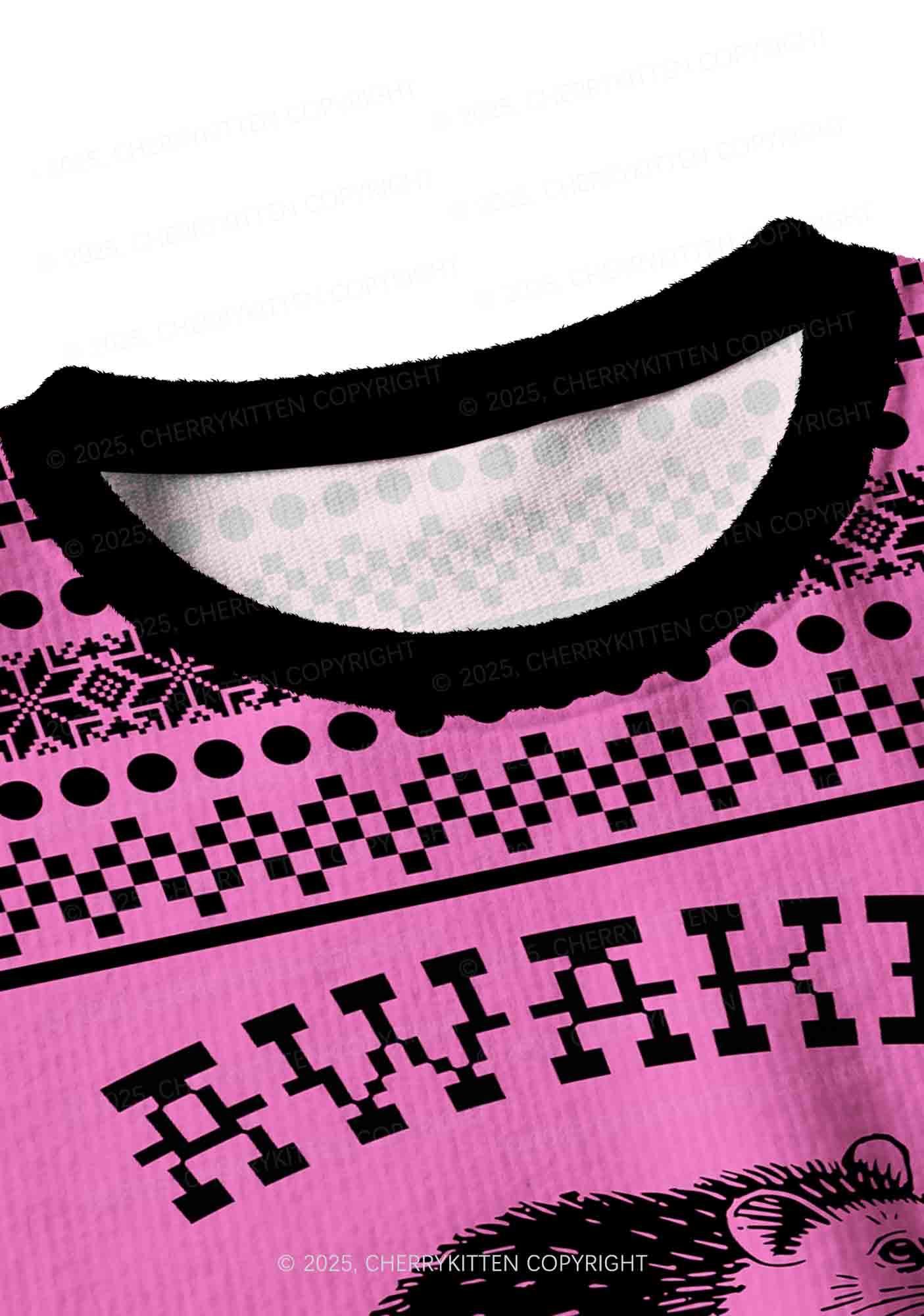 Awake But At What Cost Y2K Christmas Crop Knit Sweatshirt Cherrykitten