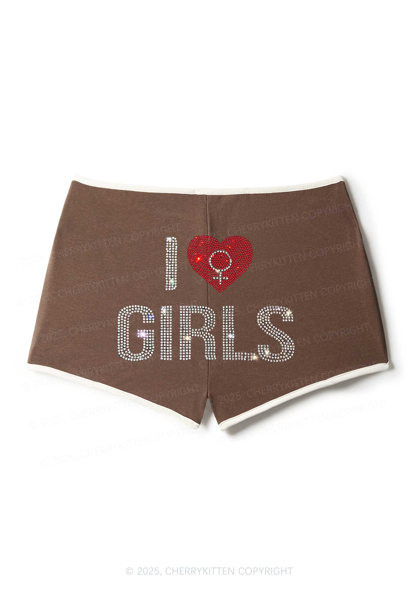 Rhinestone I Love Girls Pride Y2K Booty Shorts Cherrykitten