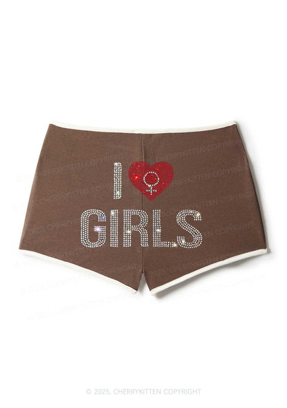 Rhinestone I Love Girls Pride Y2K Booty Shorts Cherrykitten