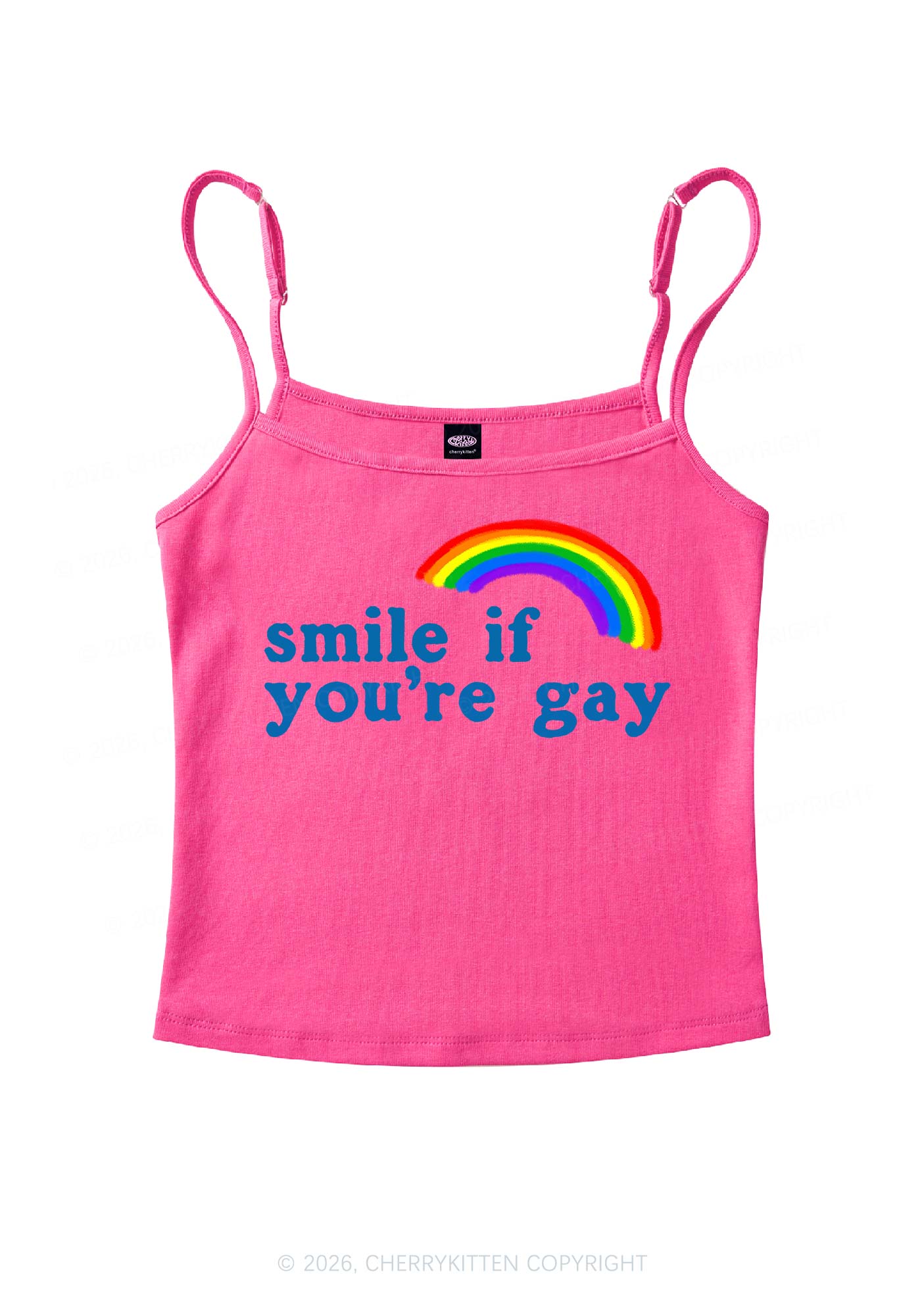 Rainbow Smile If You Are Gay Pride Y2K Spaghetti Strap Cami Cherrykitten