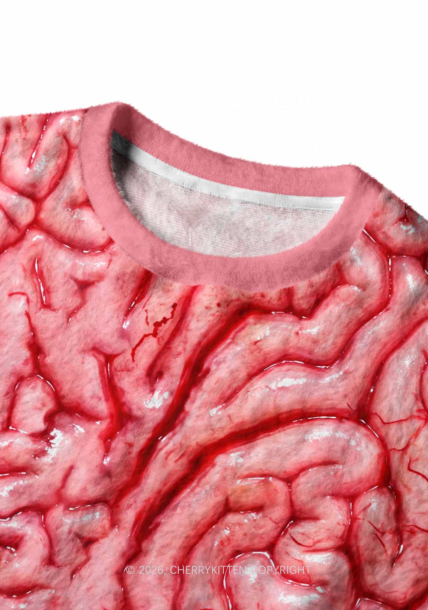 Halloween Fleshy Brain Texture Y2K Knit Sweatshirt Cherrykitten