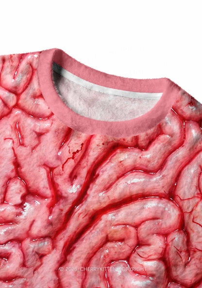 Halloween Fleshy Brain Texture Y2K Knit Sweatshirt Cherrykitten