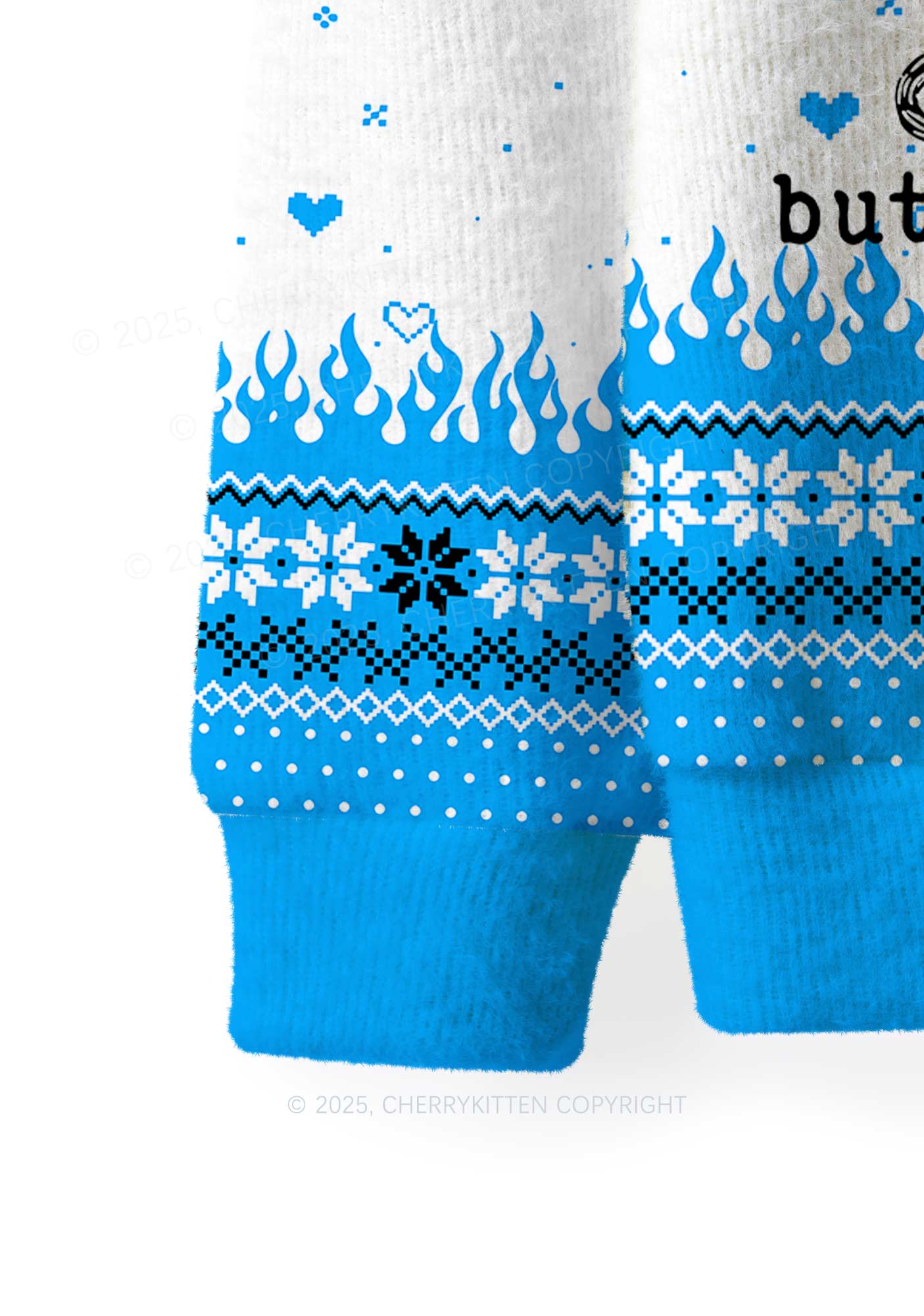Blue Awake But What Cost Y2K Christmas Knit Sweatshirt Cherrykitten