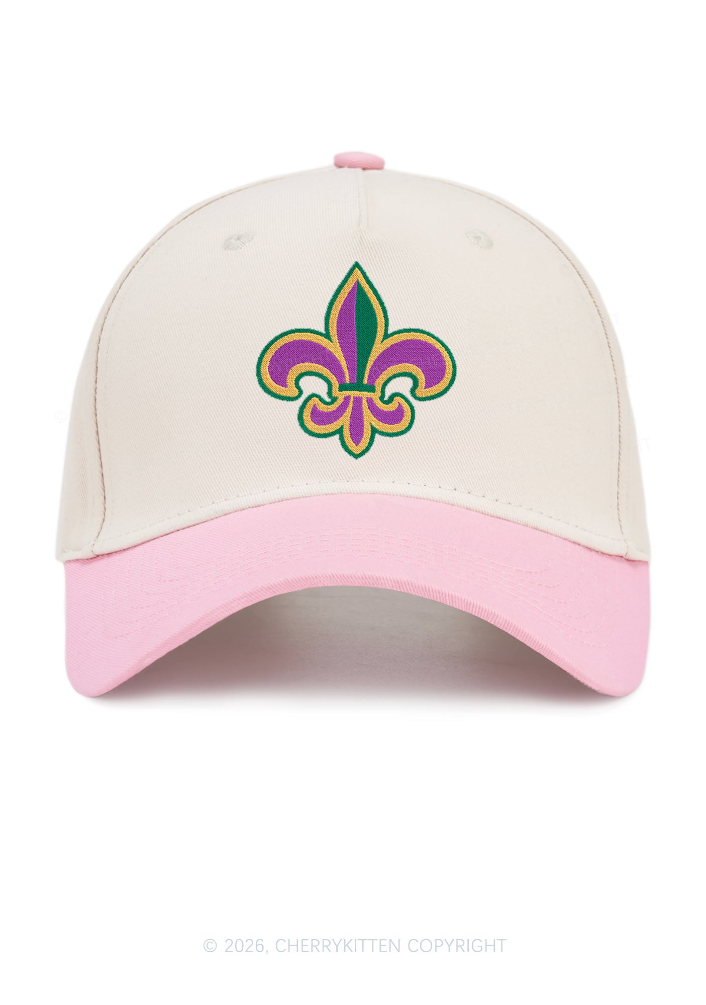 Embroidered Mardi Gras Fleur De Lis Y2K Color Block Baseball Cap Cherrykitten