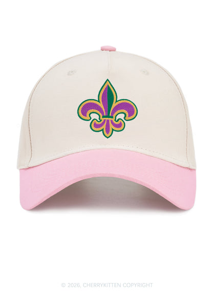 Embroidered Mardi Gras Fleur De Lis Y2K Color Block Baseball Cap Cherrykitten