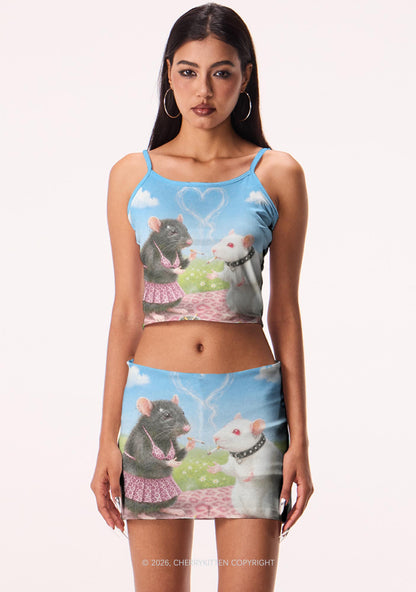 Two Punk Rats Smoking Y2K Print Mini Skirt Cherrykitten
