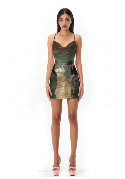 Swan Lake Girls Pride Y2K Print Satin Cowl Neck Slip Dress Cherrykitten
