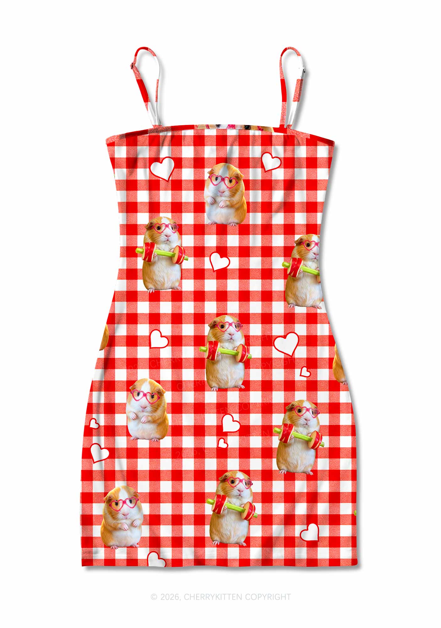Gym Guinea Pig Red Plaid Y2K Print Slip Dress Cherrykitten