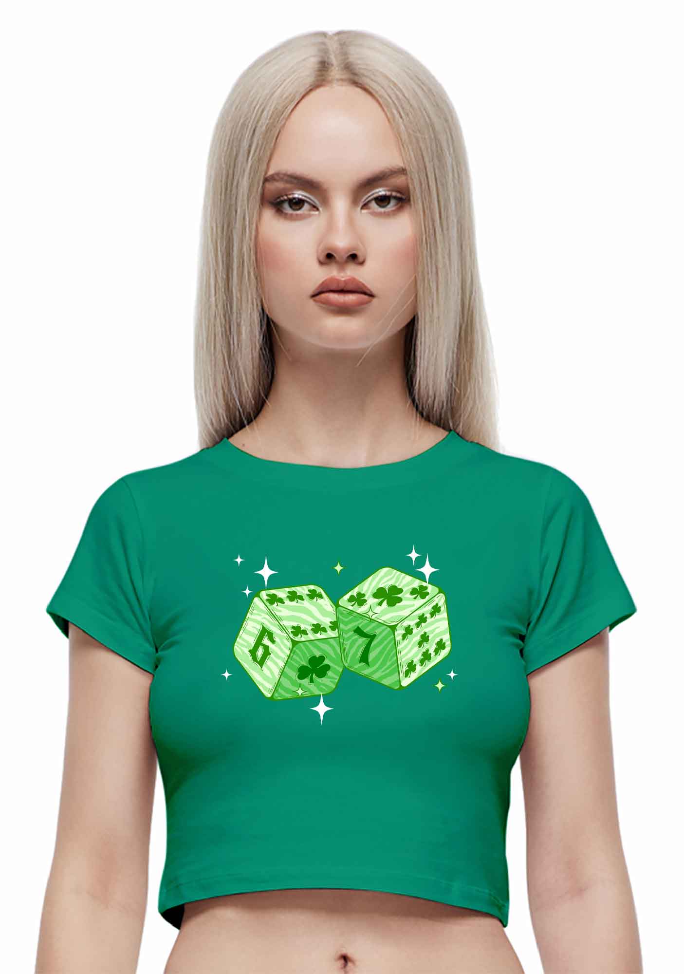 Green Clover Dice St Patricks Y2K Baby Tee Cherrykitten