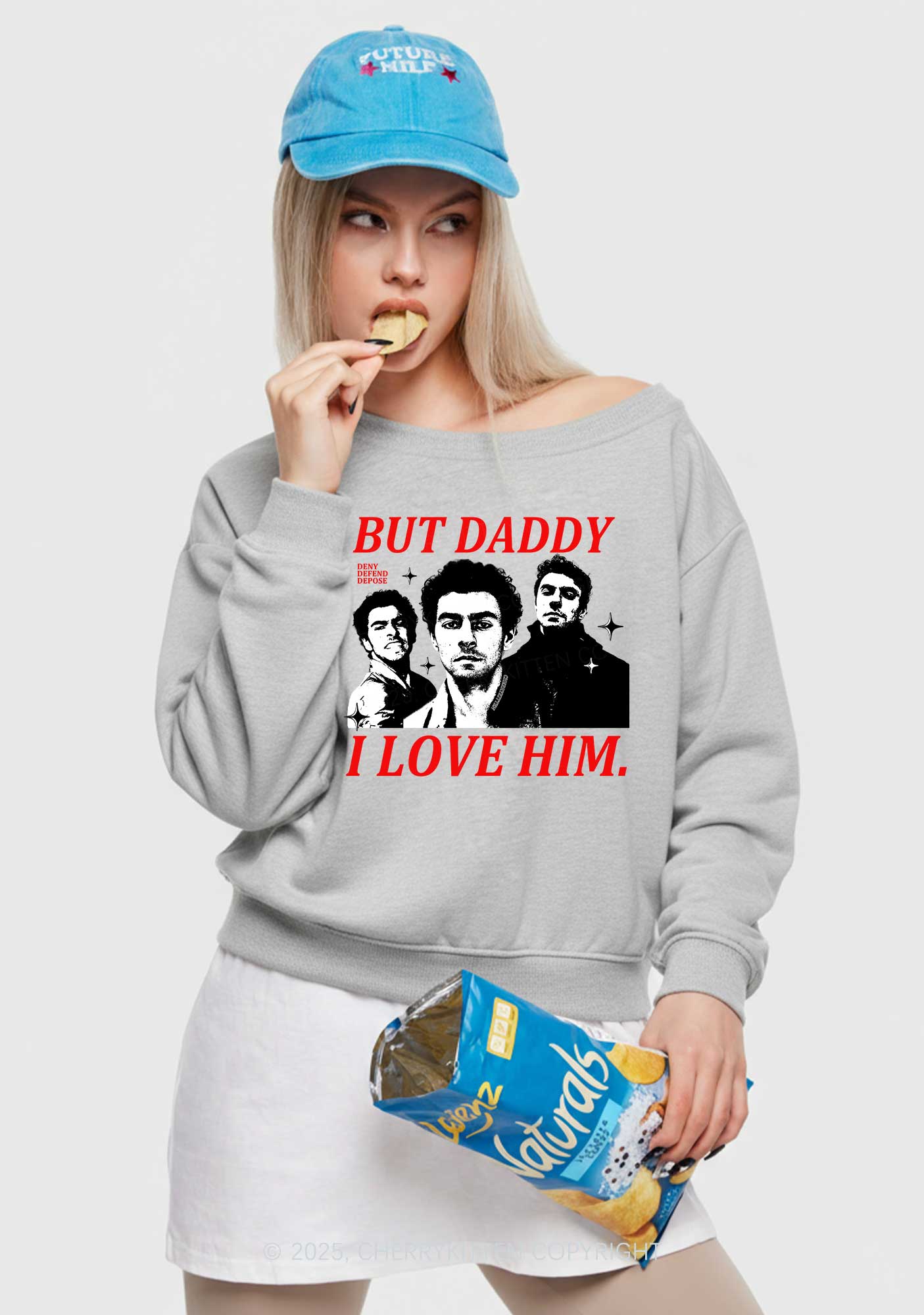 Daddy I Love Luigi Y2K Off Shoulder Sweatshirts Cherrykitten