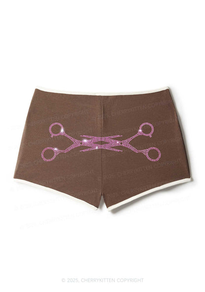 Rhinestone Pink Scissor Pride Y2K Booty Shorts Cherrykitten
