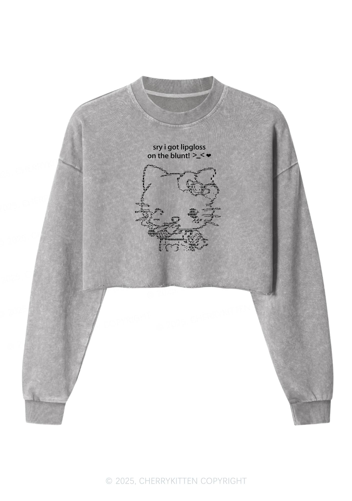 Sorry About Lipgloss Y2K Crop Washed Sweatshirts Cherrykitten