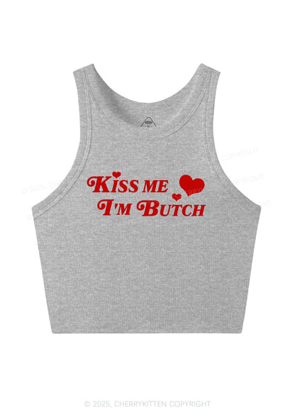 Kiss Me Im Butch Y2K Crop Tank Top Cherrykitten
