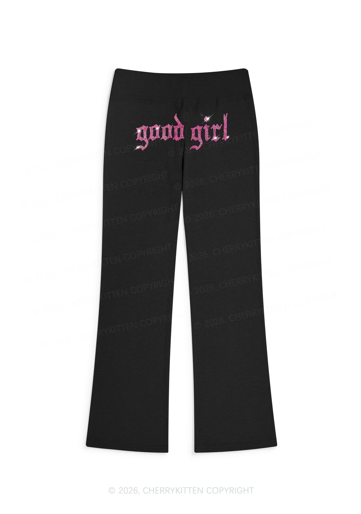 Rhinestone Good Girl Y2K Low Rise Drawstring Flare Pants Cherrykitten