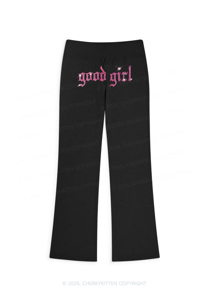 Rhinestone Good Girl Y2K Low Rise Drawstring Flare Pants Cherrykitten
