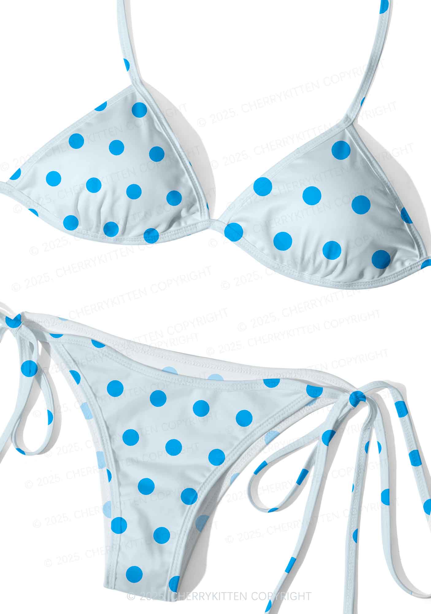 Blue Dots On Light Back Y2K Print Bikini Set Cherrykitten