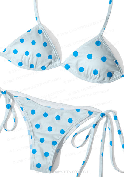 Blue Dots On Light Back Y2K Print Bikini Set Cherrykitten